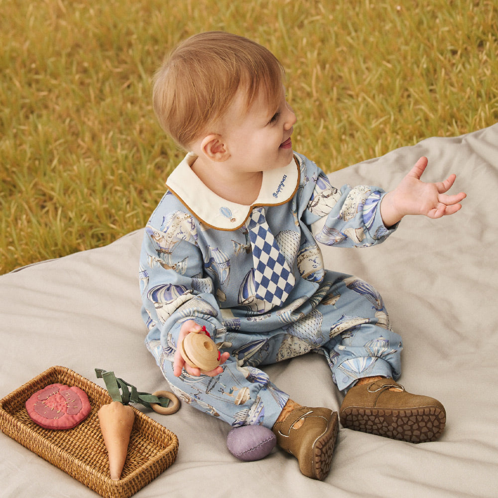 Baby Cotton Romper – Sapphire Blue Aesthetic, 50s Double-Layer Cotton, Breathable & Gentle for Sensitive Skin | Ideal for 23°C–28°C