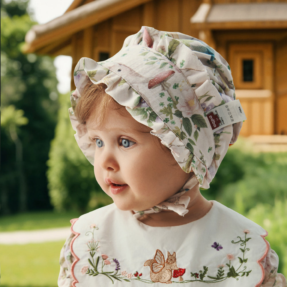 Baby Girl Bonnet – Floral Sun Hat with Ruffle Trim | 6–24M 🌼👒