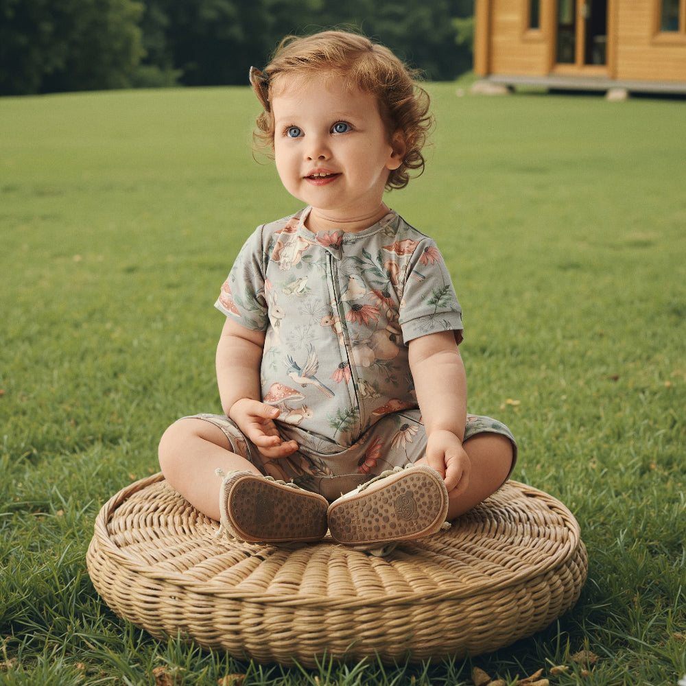 🌸 Soft & Cozy Lenzing Modal Zip-Up Romper for Baby | Nature-Inspired Print | Breathable & Sustainable 🌿