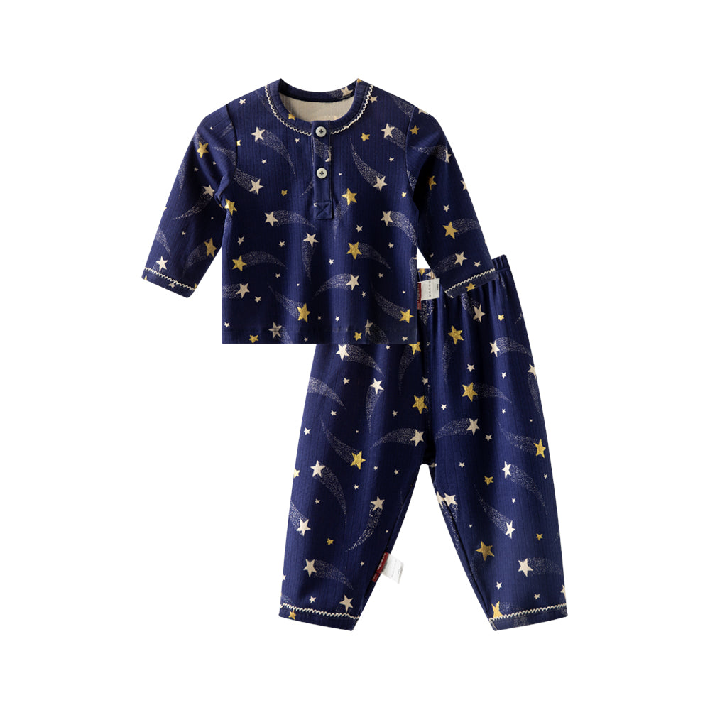 Starry Night – Cotton Baby Lounge Set with Shooting Star Print