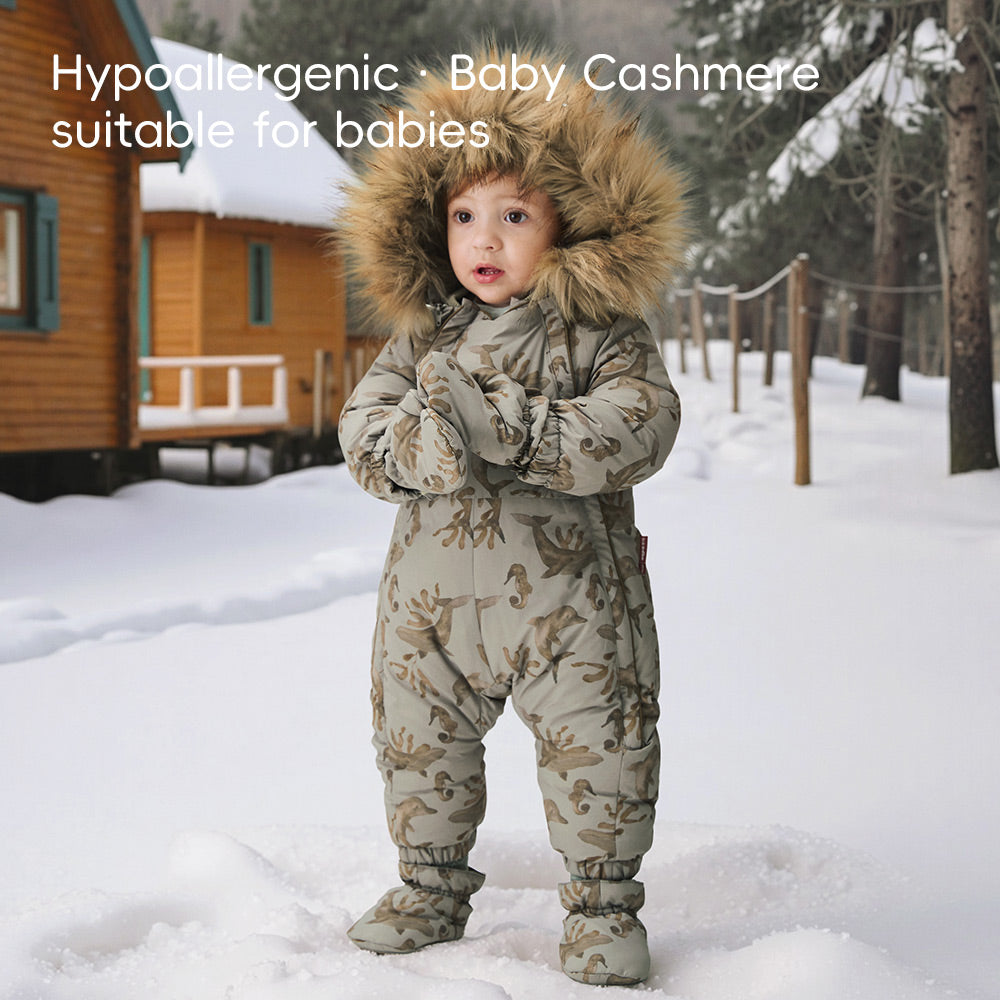 Premium Goose Down Baby Snowsuit | Waterproof Winter Romper with Faux Fur Hood (-10°C~10°C)
