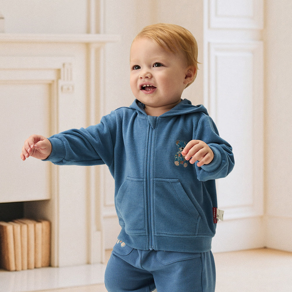 Anti-Pilling Fleece Texture + Patchwork Bear Design + Baby Hoodie Set