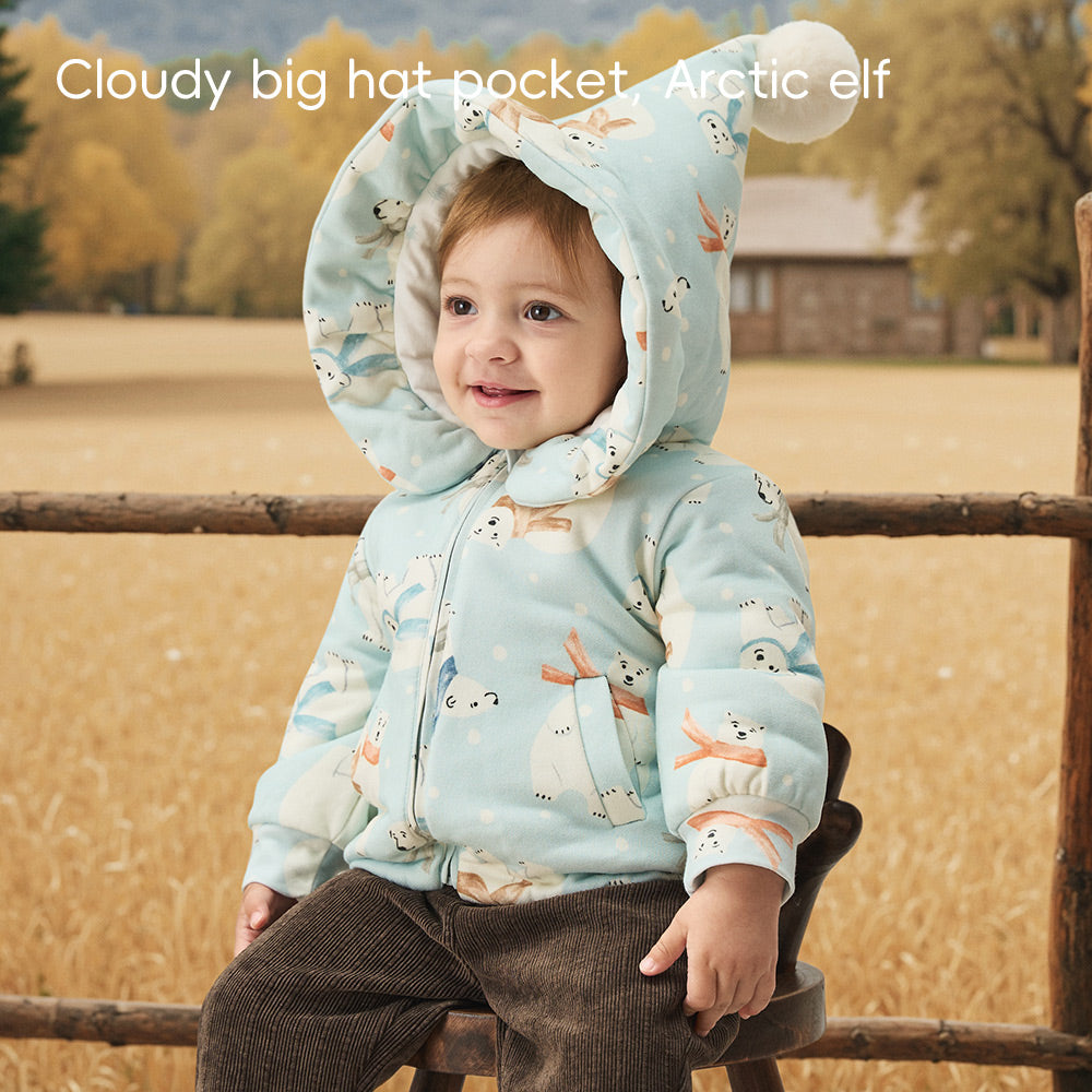 Soft Cotton Padded Baby Jacket with Arctic Animal Print | Cozy Lightweight Winter Hooded Coat (5°C~15°C)