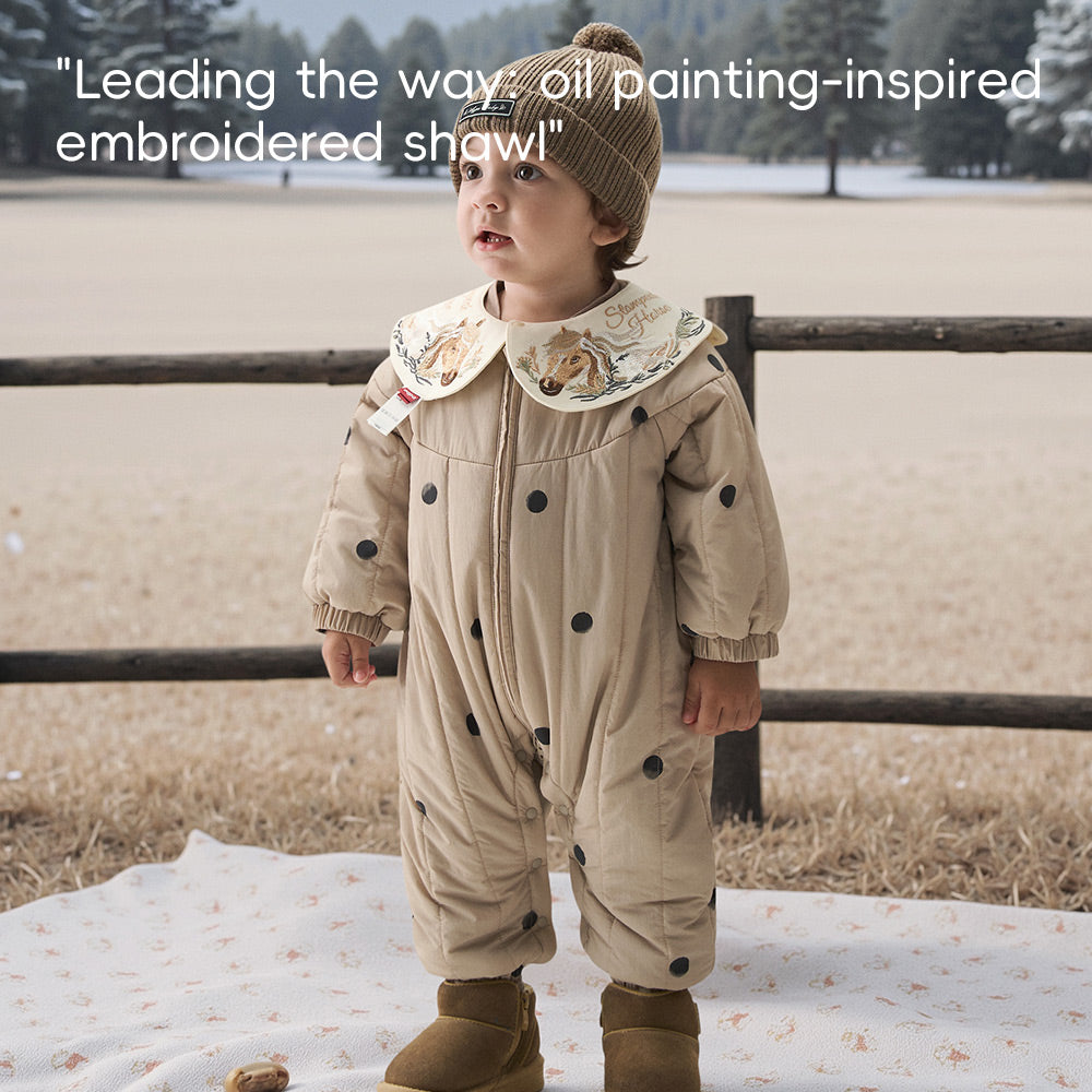 Baby Ski Snowsuit with Embroidered Collar | Warm Windproof One-Piece for Winter Adventures