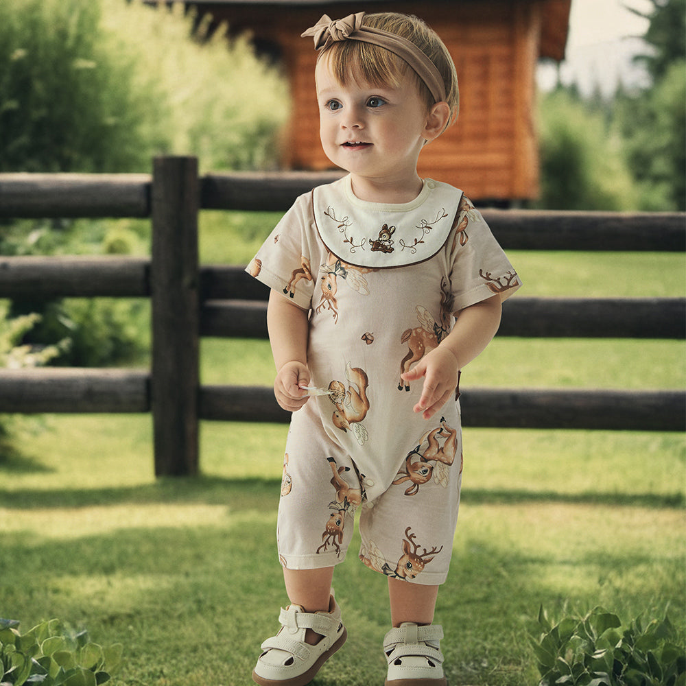 Bib Collar Deer Embroidery Short Sleeve Romper (3mths-2yrs)