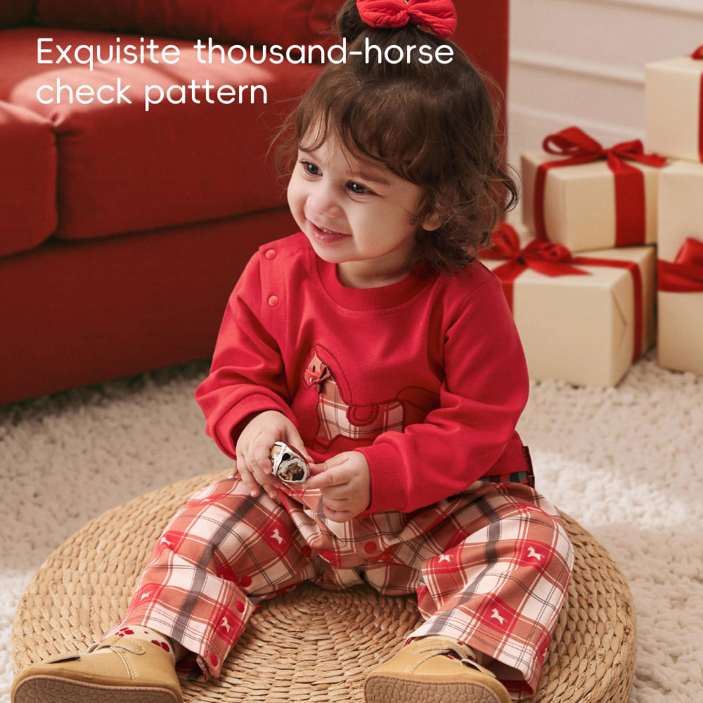 Organic Cotton Plaid Baby Romper | Soft One-Piece with Festive Scandinavian Print