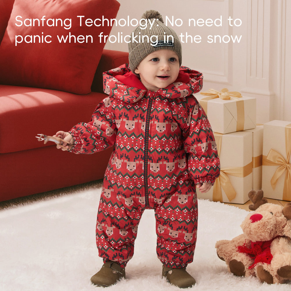 Cozy Fair Isle Baby Snowsuit | Warm Hooded Winter One-Piece for Holiday Season