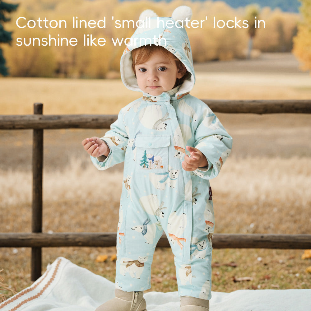 Lightweight Cotton Baby Snowsuit with Arctic Animal Print | Soft & Cozy Winter Romper (5°C~15°C)