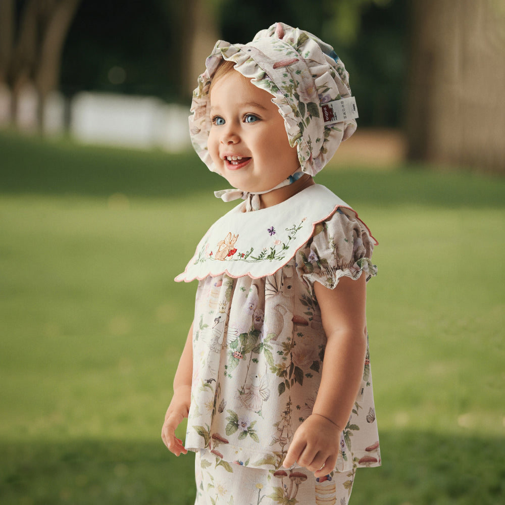 Embroidered Baby Girl Top Fairy Forest Ruffle Blouse with Peter Pan Collar