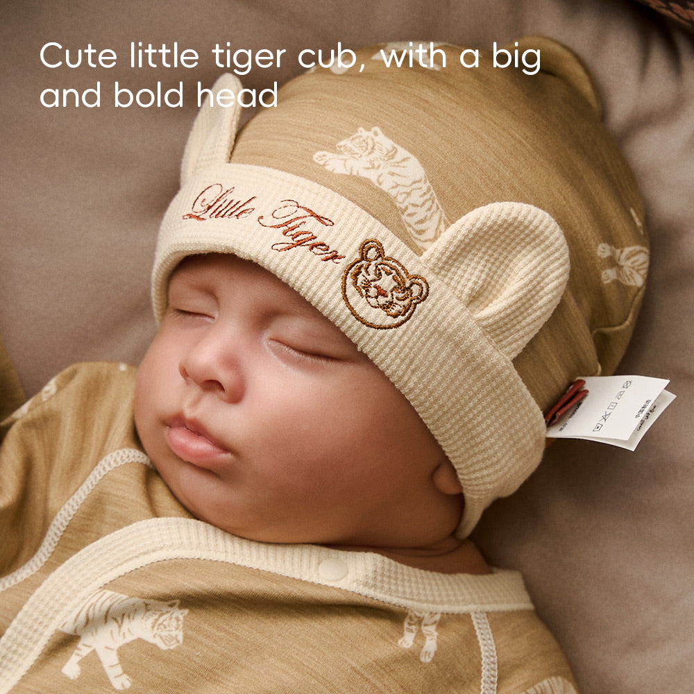 Baby Cotton Hat – “Little Tiger” Su-Style Embroidery | Non-Stretch, Soft & Safe Newborn Beanie