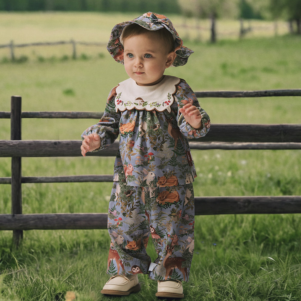 Whimsical Forest Baby Top with Peter Pan Collar