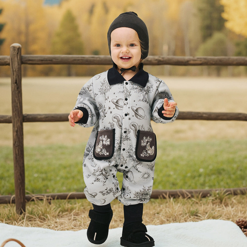 Fleece-Lined Fabric + Squirrel Embroidery + Baby Romper