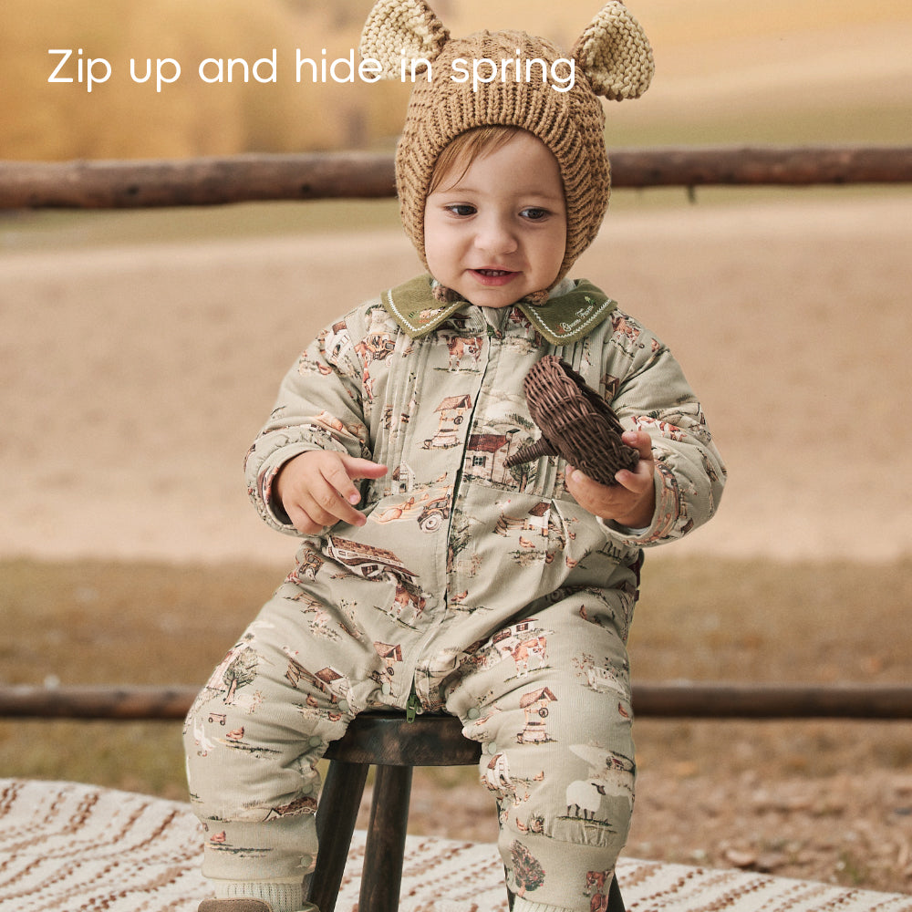 Lightweight Cotton Baby Romper with Countryside Print | Cozy Padded One-Piece for Mild Winter (5°C~15°C)
