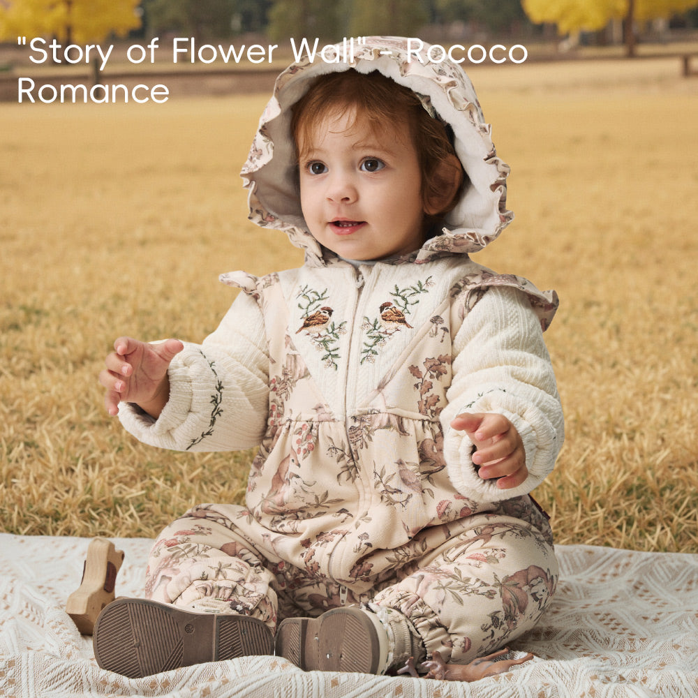 Soft Cotton Baby Romper with Vintage Floral Print | Lightweight Padded One-Piece (5°C–15°C)