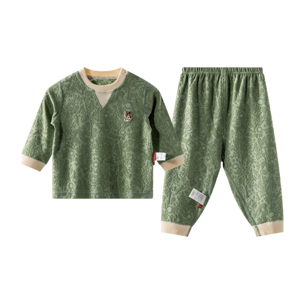 Forest Green Baby Jacquard Two-Piece Set – Embroidery Detail