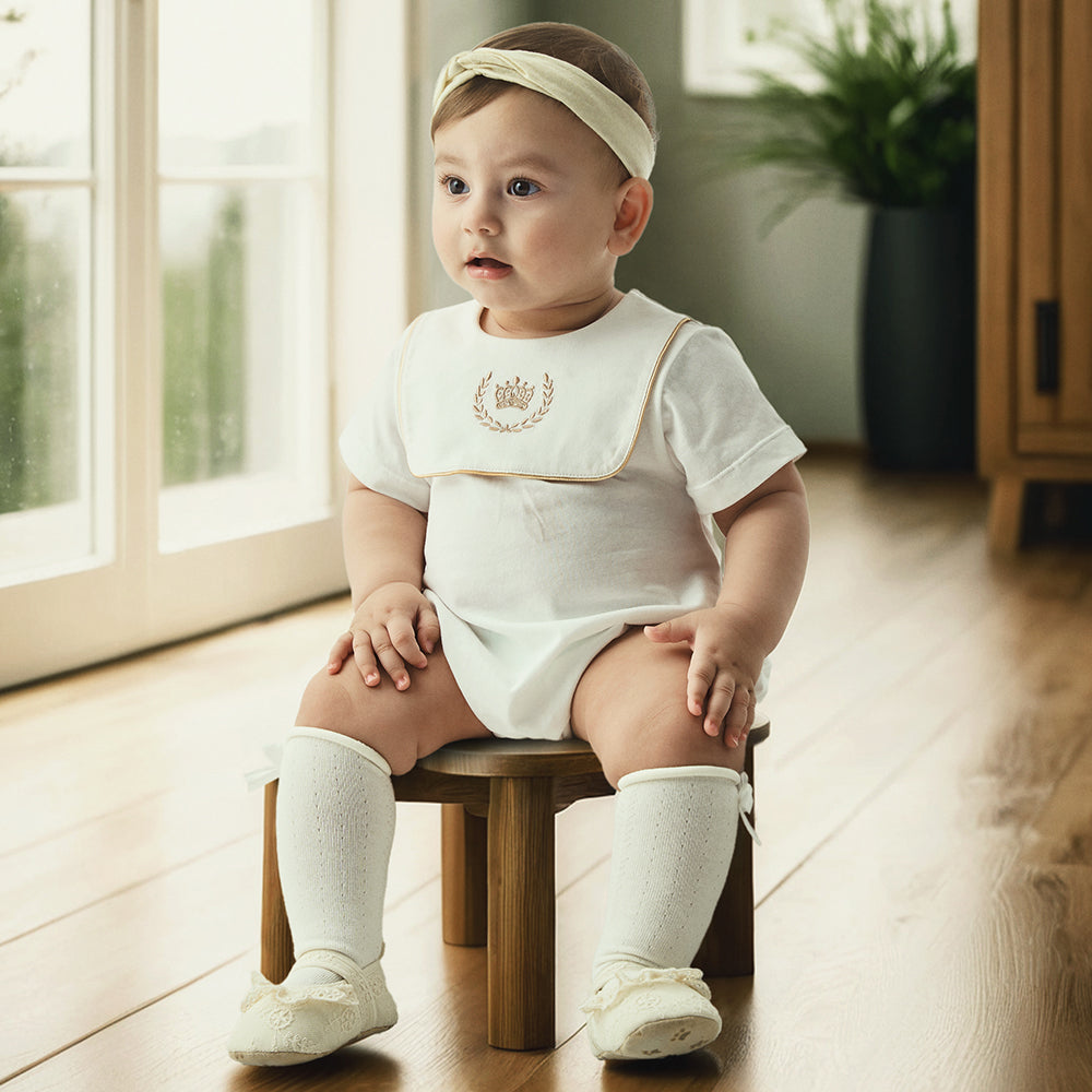 Baby Bodysuit with Crown Embroidery - Elegant and Comfortable for Special Moments