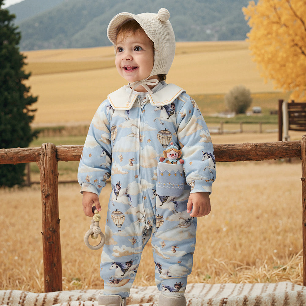 Baby Cloud Unicorn Romper – 3-Layer Thermal Cotton Jumpsuit with YKK Zipper | 160g Padding for 5℃–10℃ Weather