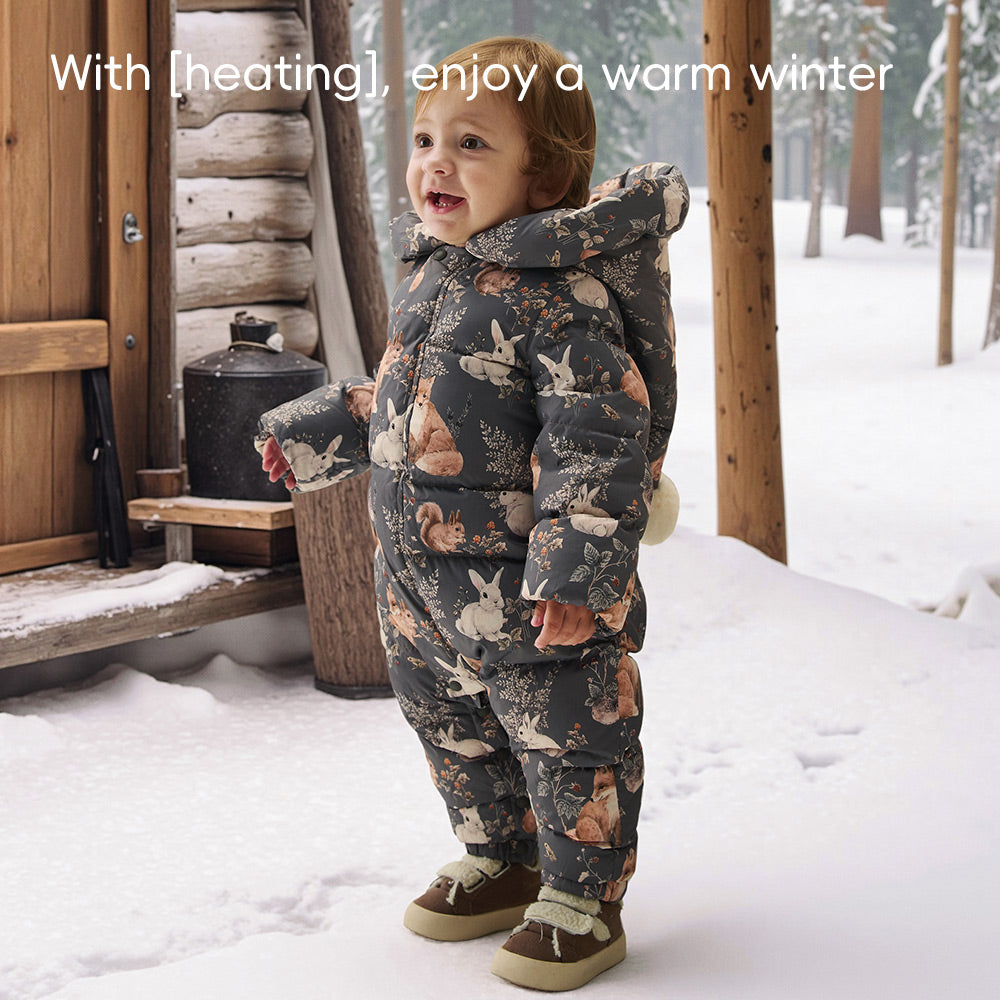 Cozy Down Baby Snowsuit with Forest Animal Print | Warm Winter Romper (-5°C~10°C)
