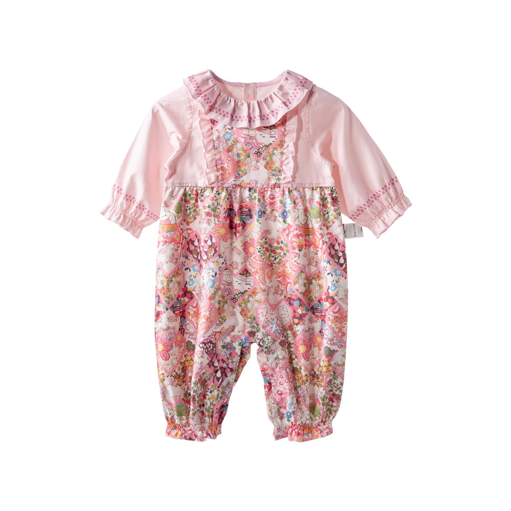 Pink Floral Twill Baby Romper