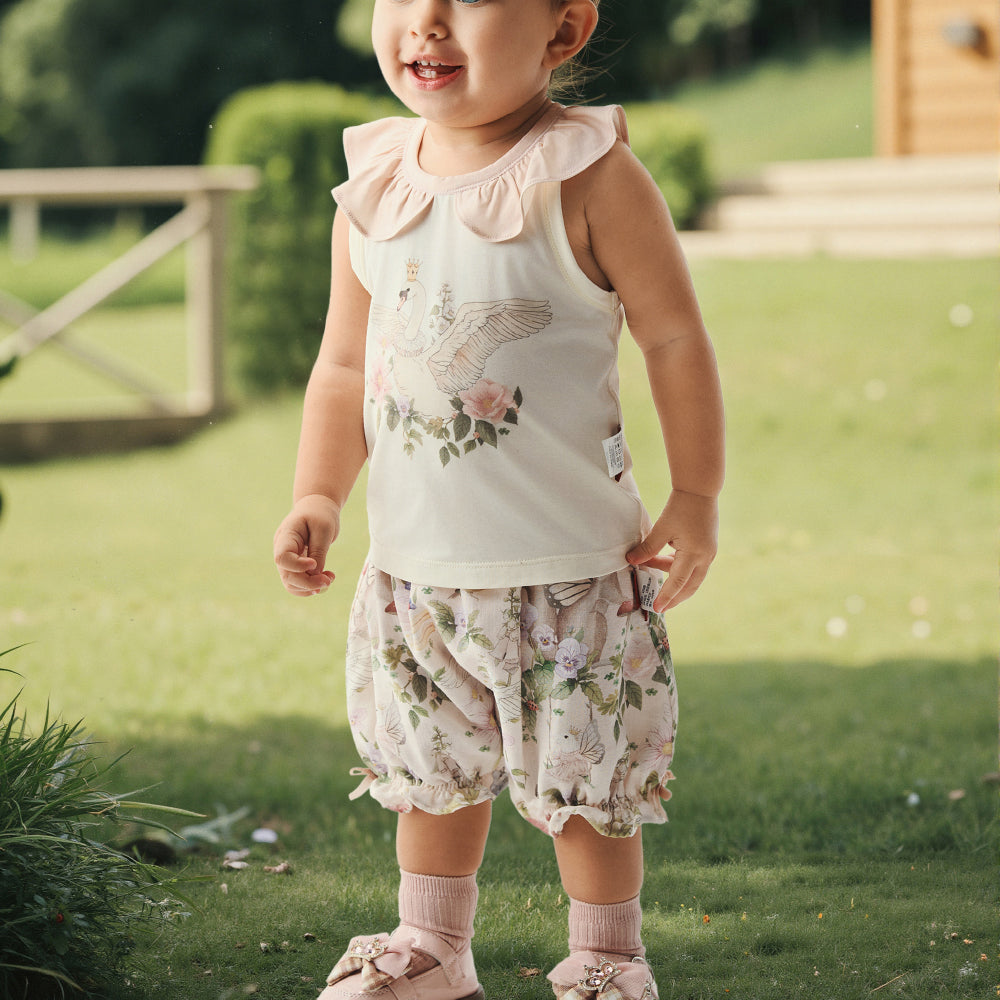 Baby Girl Swan Tank Top – Soft Cotton Sleeveless Shirt with Ruffle Collar |🦢🌸