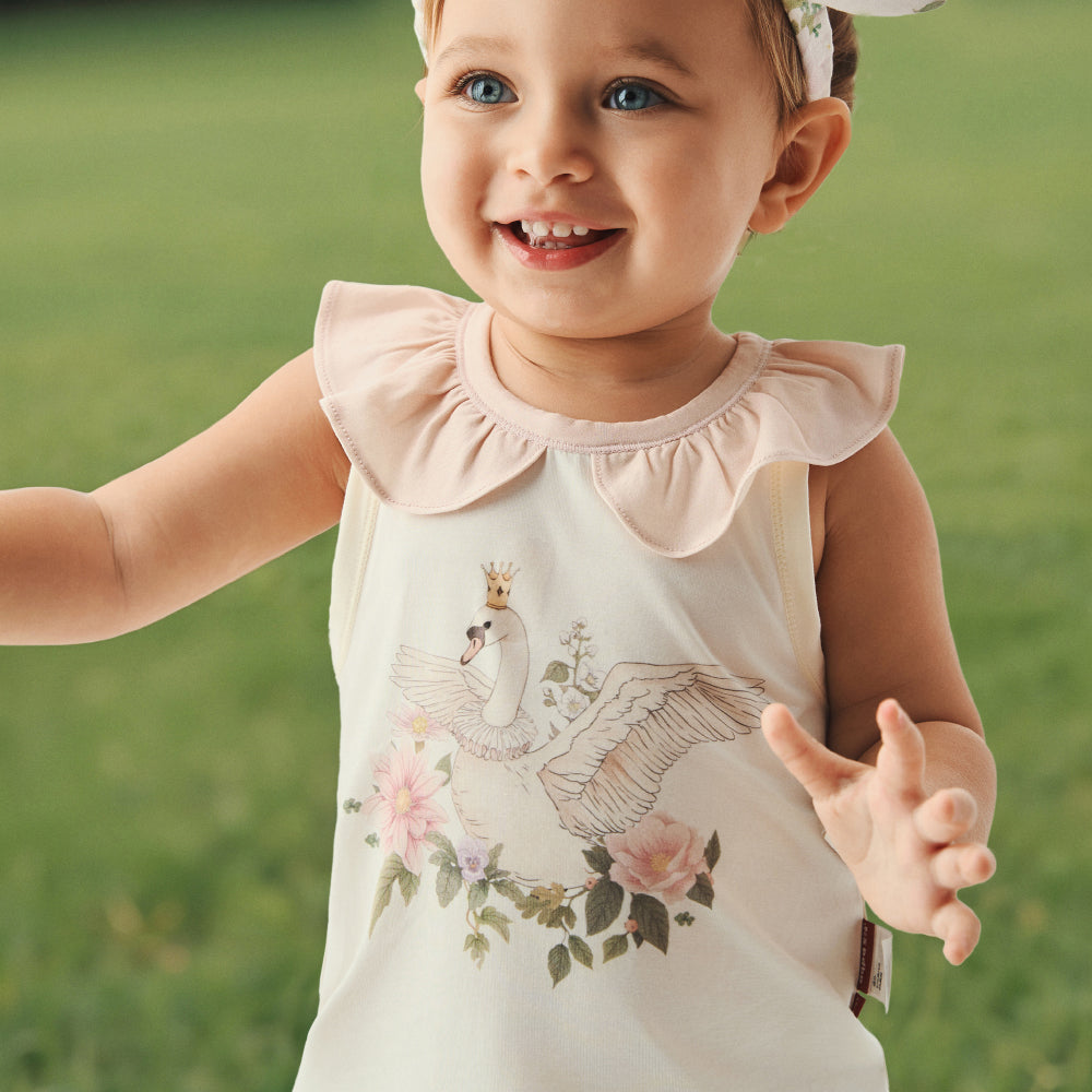 Baby Girl Swan Tank Top – Soft Cotton Sleeveless Shirt with Ruffle Collar |🦢🌸