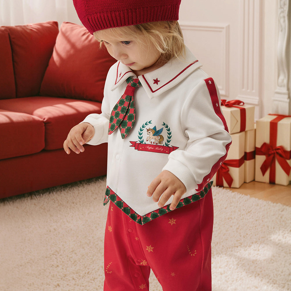 My First Christmas Baby Romper - Festive Santa Suit Style