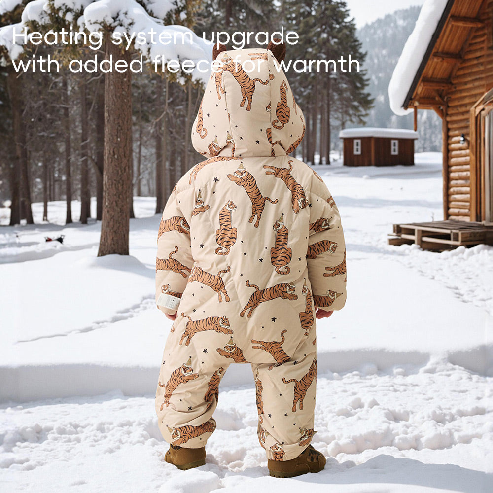 Warm Down Baby Snowsuit with Tiger Print | Cozy Winter Romper for Boys & Girls (-5°C~10°C)