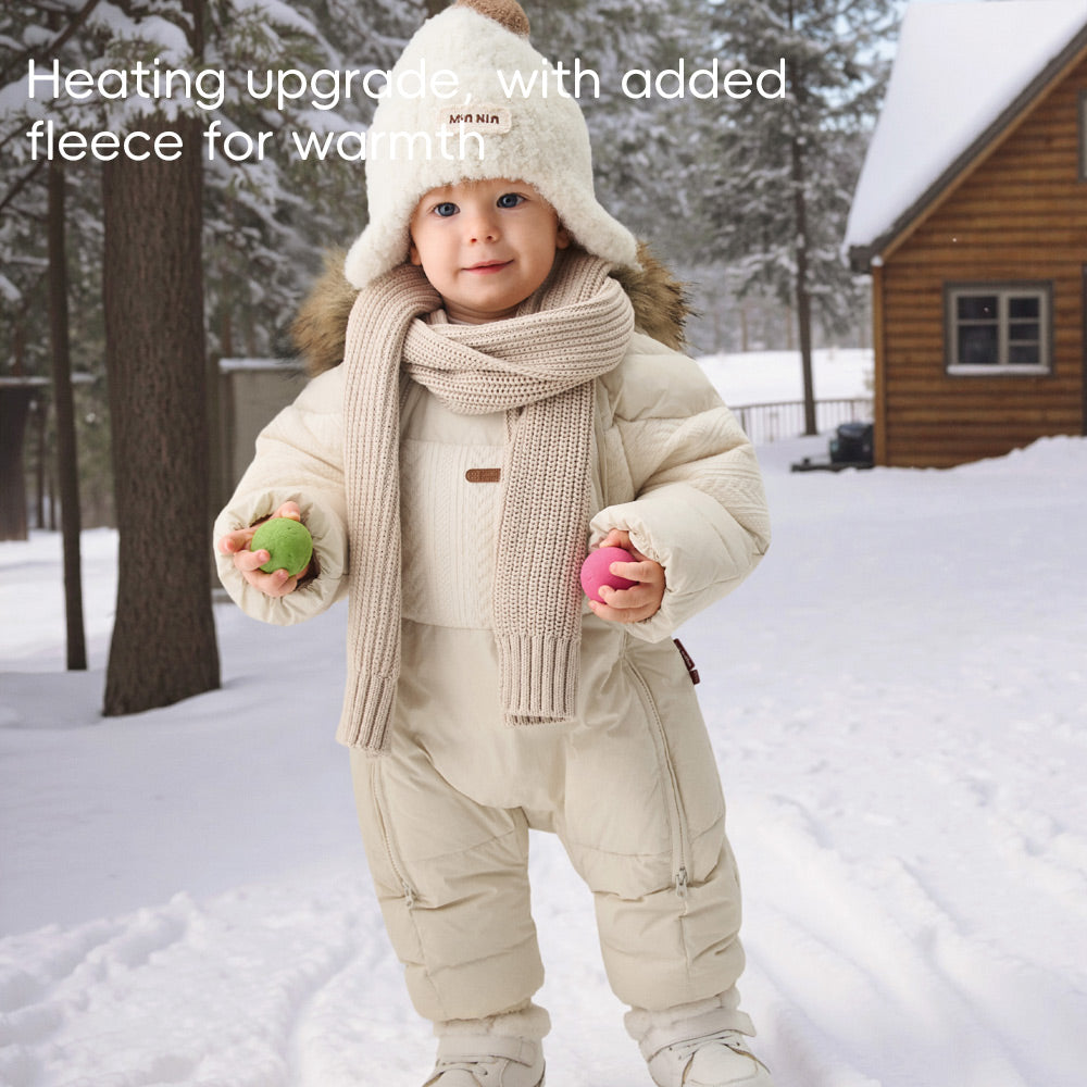 90% Down Baby Snowsuit in Cream Knit Texture | Warm Waterproof One-Piece (-5°C to 10°C)