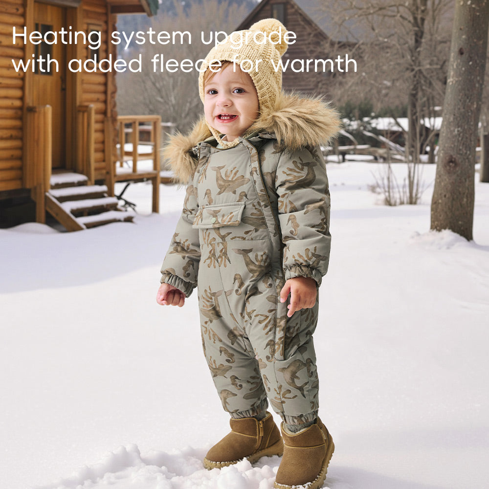 Premium Goose Down Baby Snowsuit | Waterproof Winter Romper with Faux Fur Hood (-10°C~10°C)