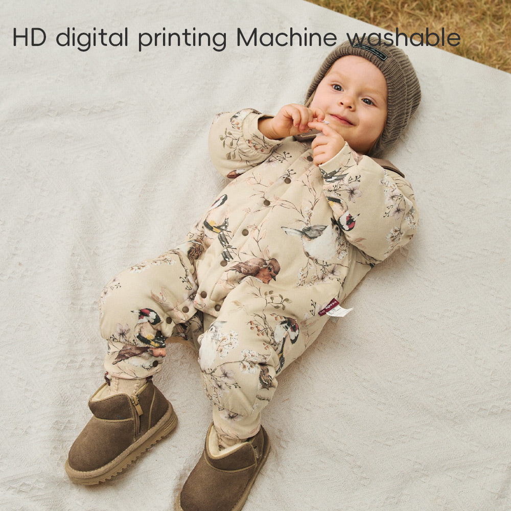 Sandwich-Layer Cotton + Bird Embroidery Collar + Baby Winter Romper