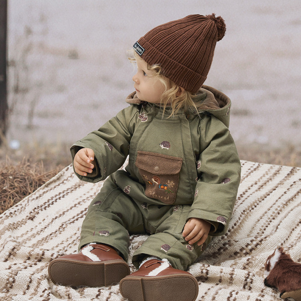 Cozy Hedgehog Winter Fleece-Lined Baby Snowsuit — Warm, Windproof & Easy-Clean One-Piece for Outdoor Play (0°C–15°C)