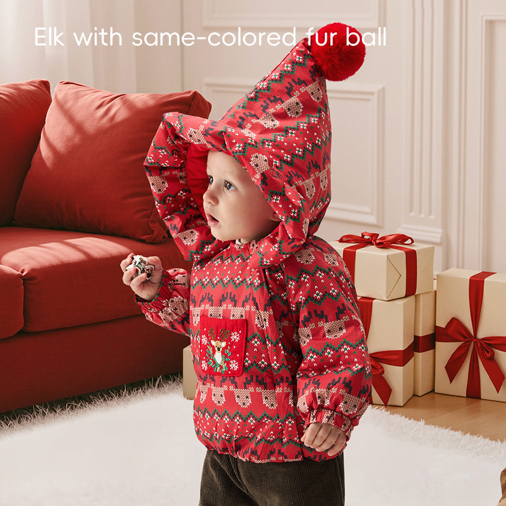 Waterproof Baby Ski Jacket with Reindeer Embroidery | Warm & Windproof Winter Coat (5°C–15°C)