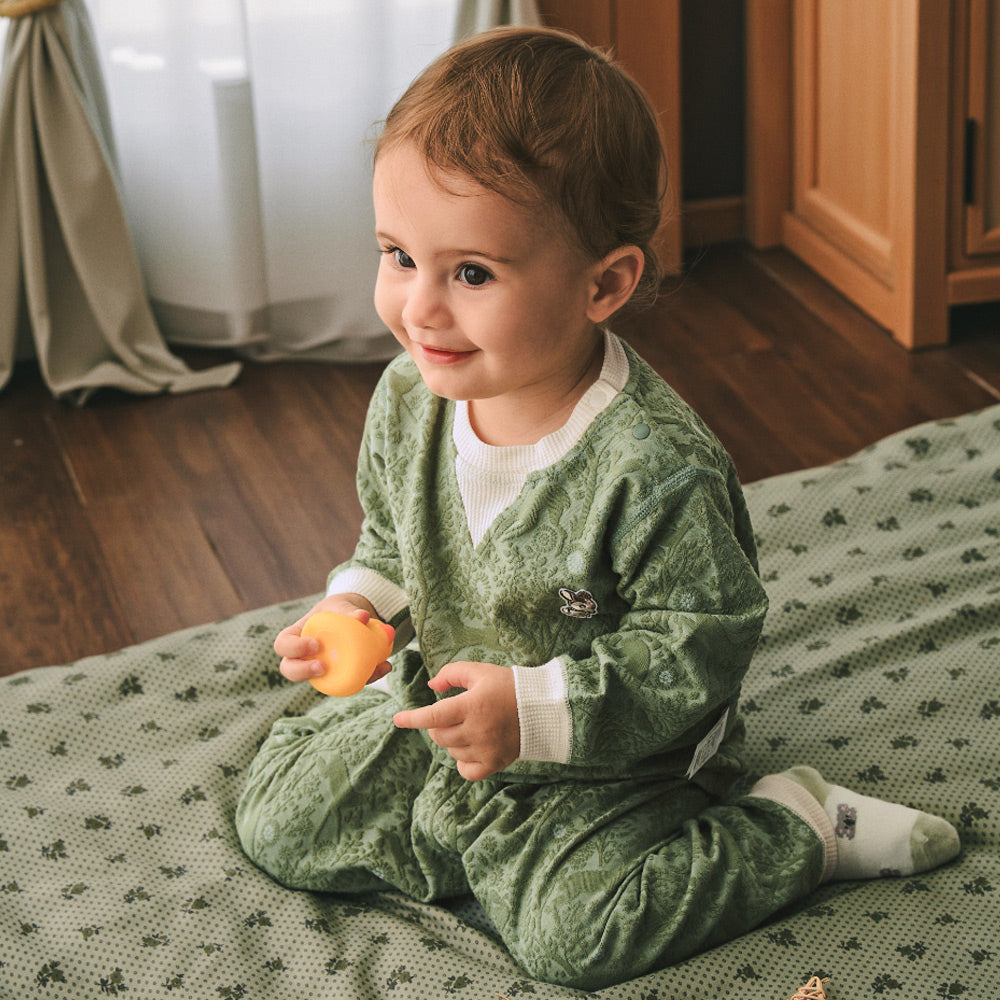Forest Green Baby Jacquard Two-Piece Set – Embroidery Detail