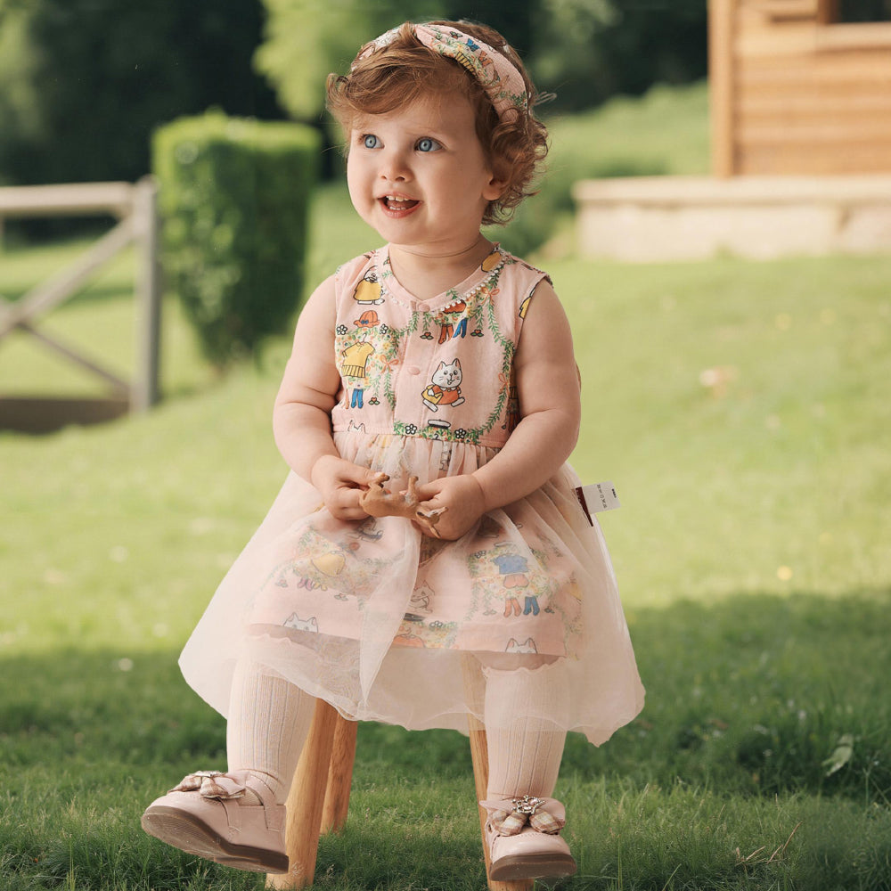🐾 Kitty Garden Baby Dress 🌸 Soft Cotton with Tulle Skirt & Ruffle Details | Cute Baby Girl Dress for Special Moments ✨