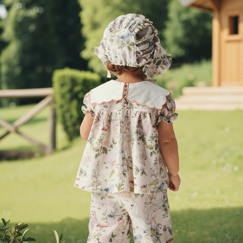 Embroidered Baby Girl Top Fairy Forest Ruffle Blouse with Peter Pan Collar