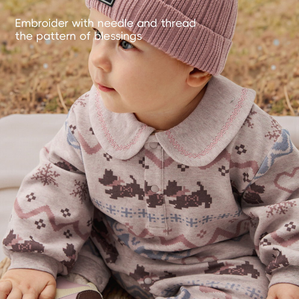 Fair Isle Pattern + Brushed Cotton Finish + Baby Romper