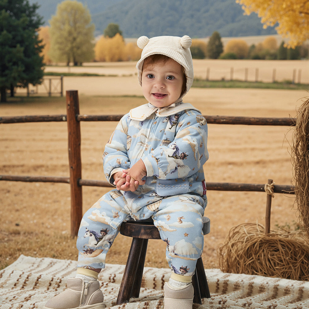 Baby Cloud Unicorn Romper – 3-Layer Thermal Cotton Jumpsuit with YKK Zipper | 160g Padding for 5℃–10℃ Weather