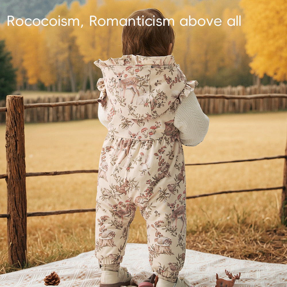 Soft Cotton Baby Romper with Vintage Floral Print | Lightweight Padded One-Piece (5°C–15°C)