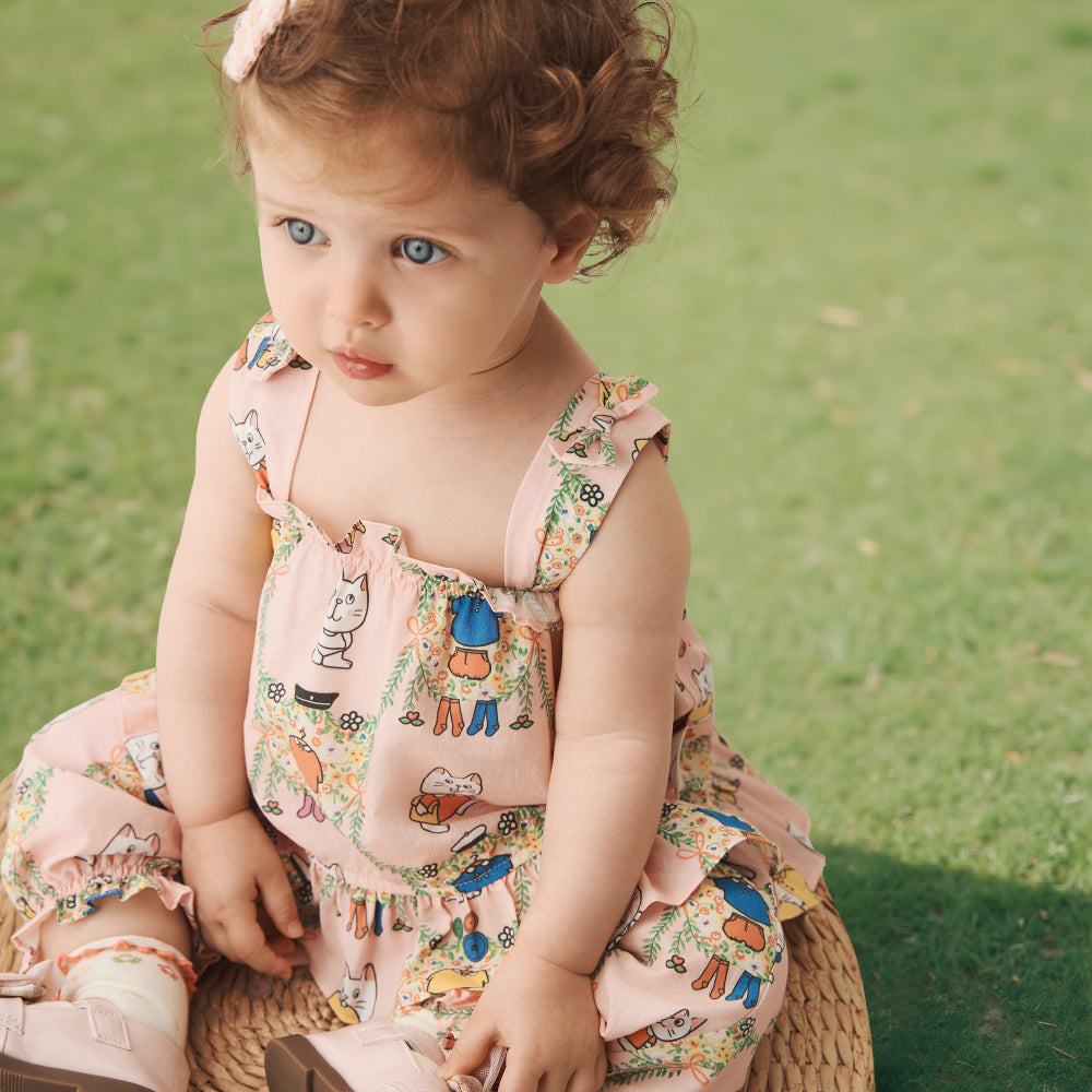 🐱 Kitty Fun Baby Top – Soft Cotton with Ruffle Straps | Baby Girl Summer Tank 🌸