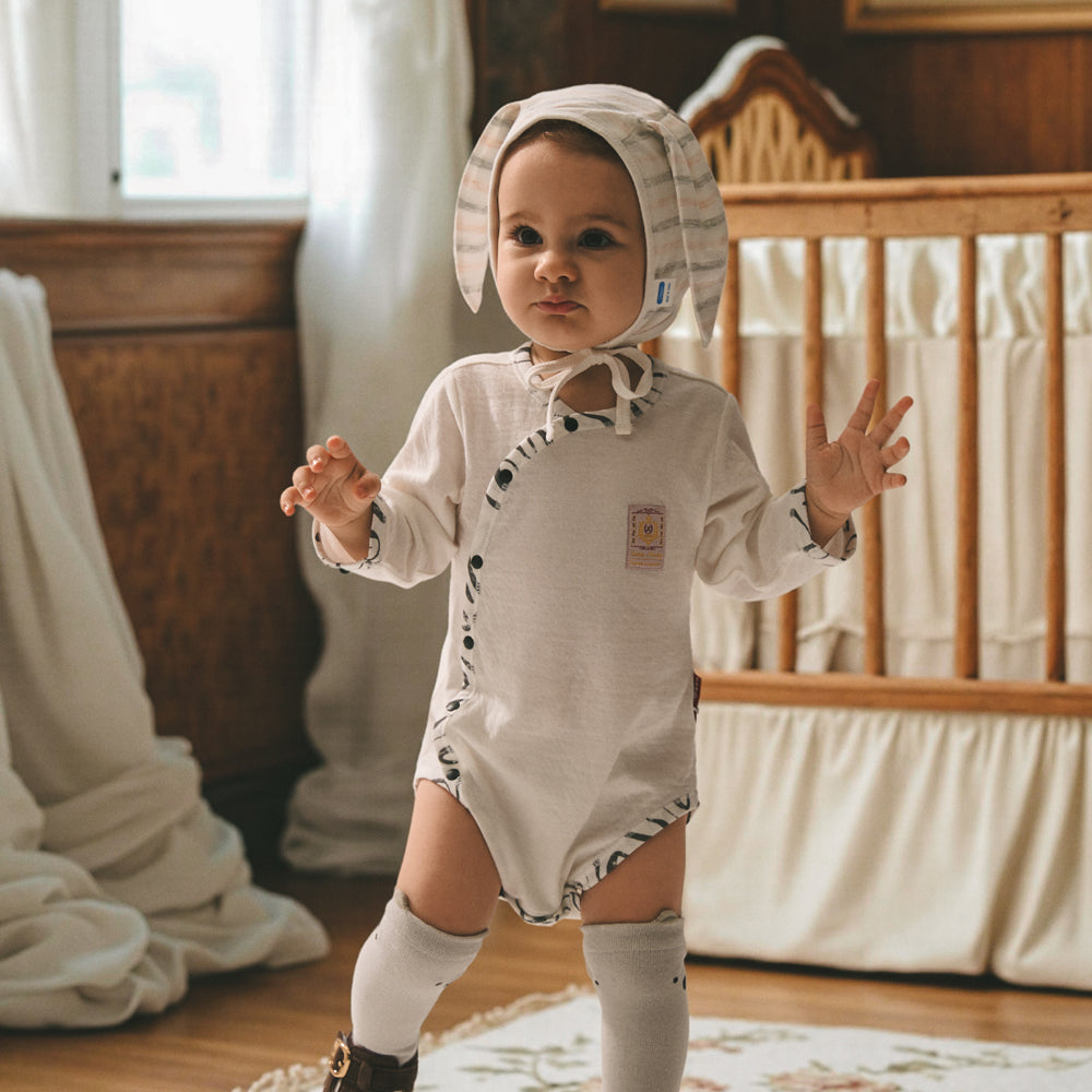 🤍 Baby Kimono Long Sleeve Bodysuit – Soft Island Cotton for Newborns