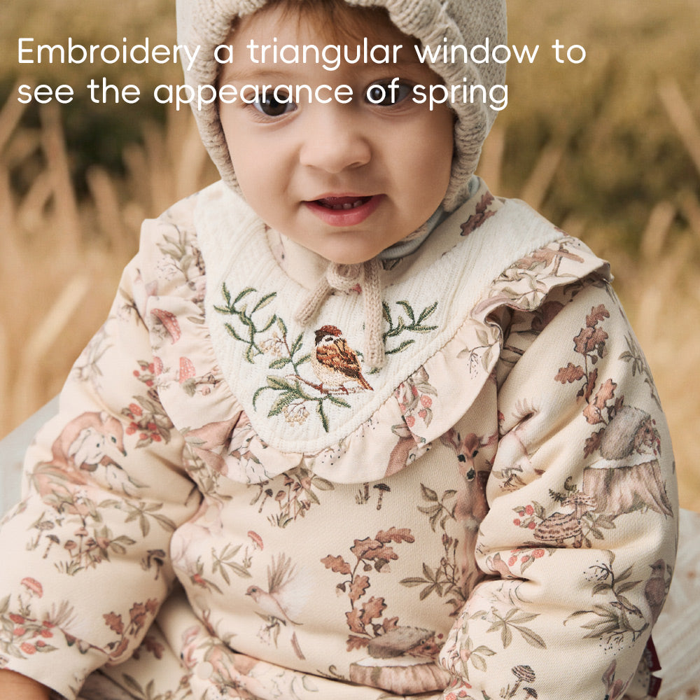 Floral Garden Cotton Baby Romper with Embroidered Collar | Cozy Padded One-Piece (5°C–15°C)