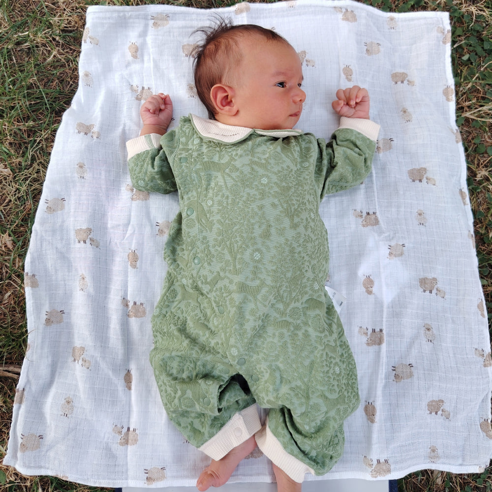 Baby Long Sleeve Jumpsuit – Embossed Jacquard Fabric for a Luxe Look