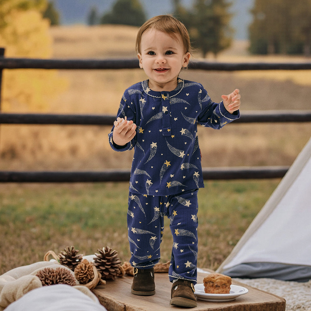Starry Night – Cotton Baby Lounge Set with Shooting Star Print