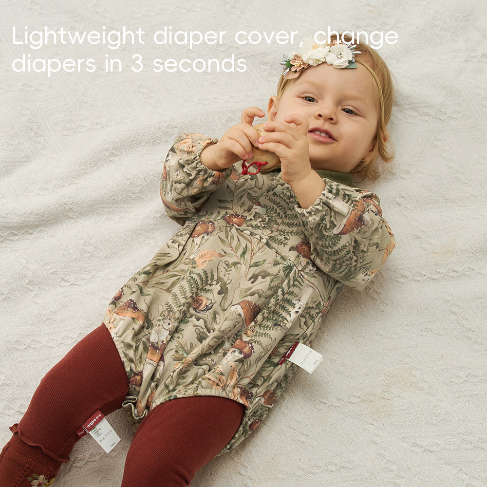 Baby Romper – Forest Mushroom Print with Embroidered Collar | Lightweight Snap Jumpsuit for Easy Diaper Change