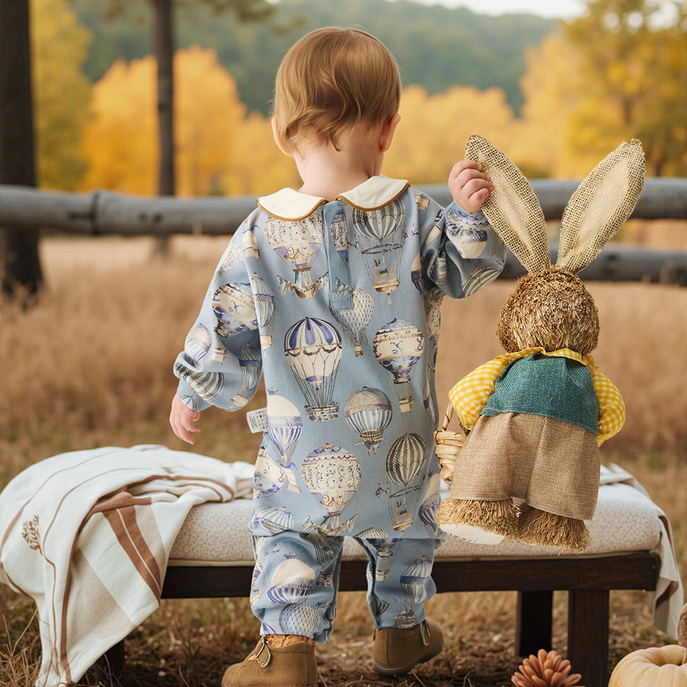 Baby Cotton Romper – Sapphire Blue Aesthetic, 50s Double-Layer Cotton, Breathable & Gentle for Sensitive Skin | Ideal for 23°C–28°C