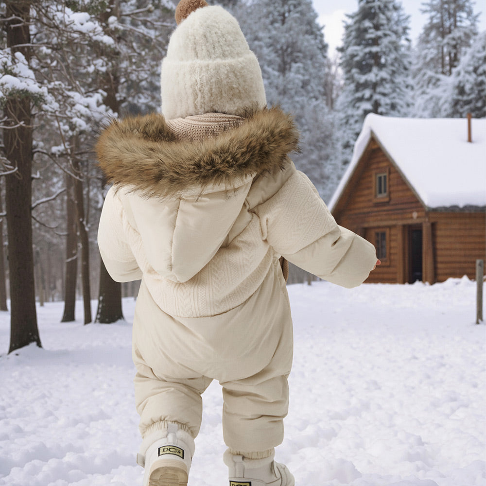 90% Down Baby Snowsuit in Cream Knit Texture | Warm Waterproof One-Piece (-5°C to 10°C)