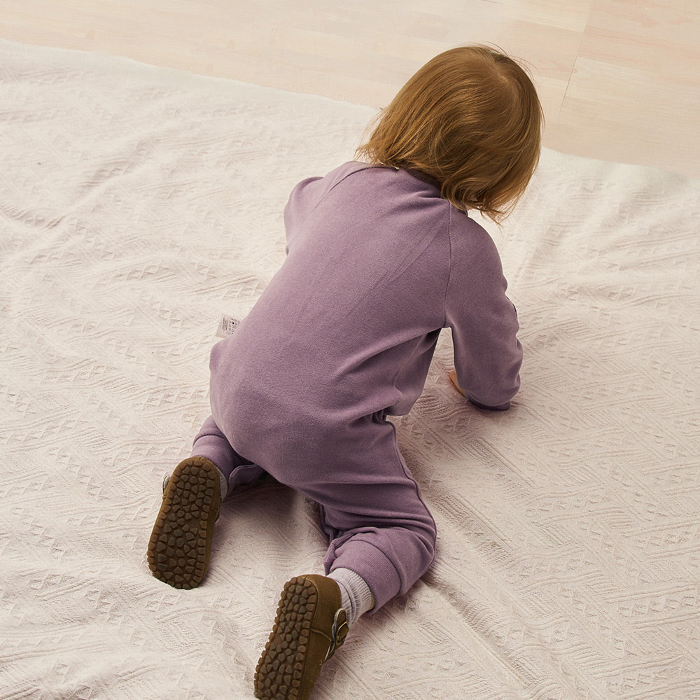 Fleece-Lined Bunny Patch | Thermal Warmth | YKK Two-Way Zipper | Purple Baby Romper