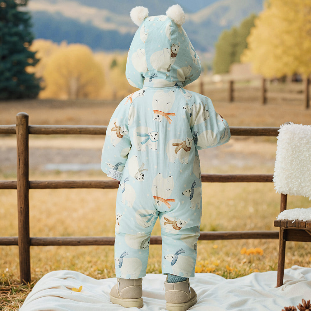 Lightweight Cotton Baby Snowsuit with Arctic Animal Print | Soft & Cozy Winter Romper (5°C~15°C)