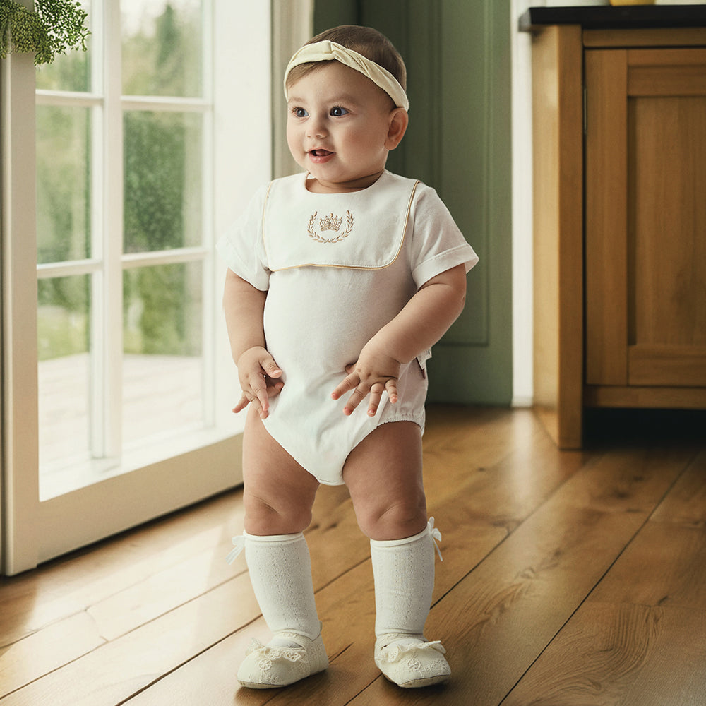 Baby Bodysuit with Crown Embroidery - Elegant and Comfortable for Special Moments