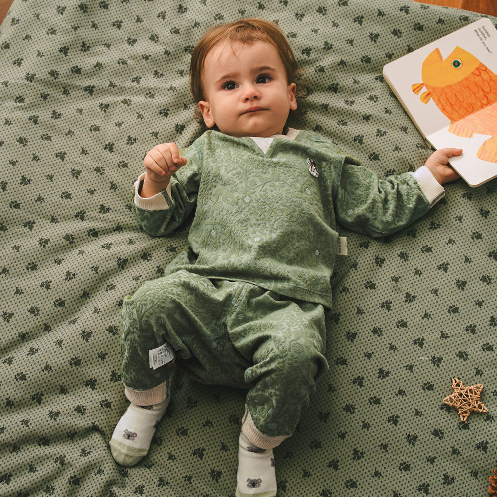 Forest Green Baby Jacquard Two-Piece Set – Embroidery Detail